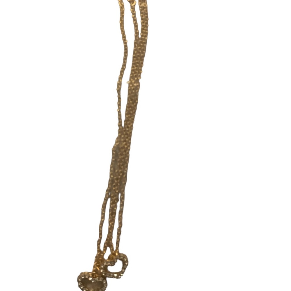 Gold double  layered rhinestone heart necklace - Picture 2 of 3